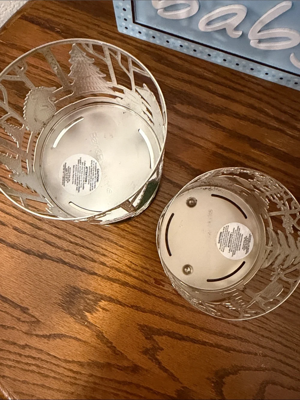 2 Festive Holiday Polar Bear and Tree Candle Holders - Silver and Gold